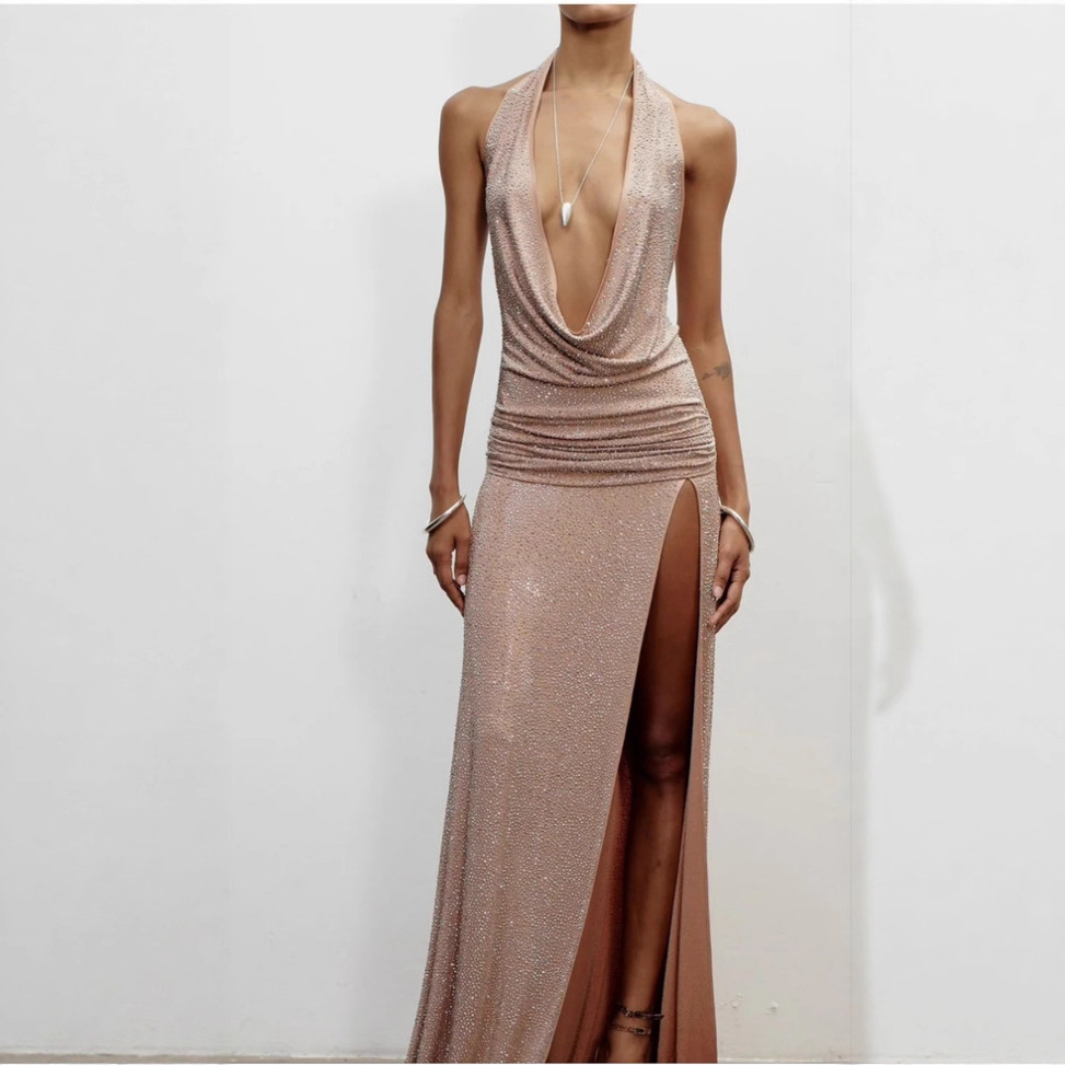 diamond halter neck dress Mew Mews Genvyra Halterneck Cutout Diamond Maxi Dress In White