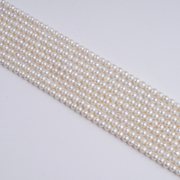 Chaînes de perles d'eau douce naturelles AK de couleur blanche, forme presque ronde, 4-4,5 mm