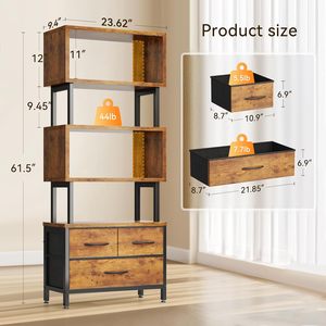 <span class=keywords><strong>Estantería</strong></span> decorativa de madera para dormitorio, <span class=keywords><strong>cajones</strong></span> de tela Vintage para oficina en casa, <span class=keywords><strong>estantería</strong></span> de 7 niveles, <span class=keywords><strong>estantería</strong></span> geométrica alta - Product Image 3