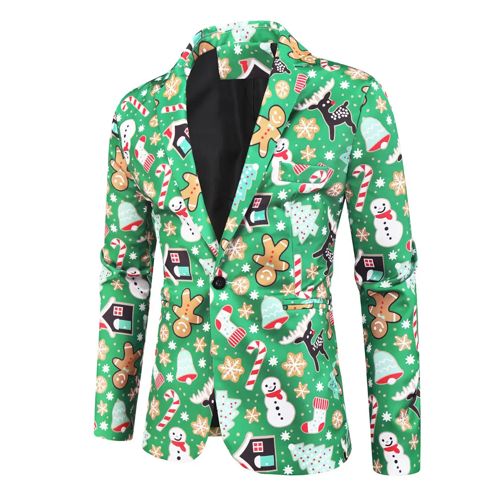 New Style Men's Christmas Blazers Snowflakes Party Printing Slim Fit Blazers For Men