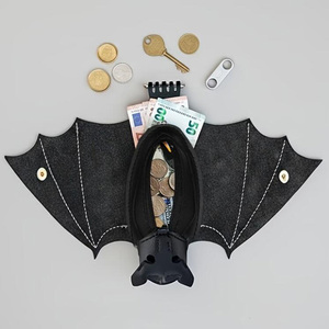 Portefeuille gothique en cuir motif chauve-souris, porte-monnaie <span class=keywords><strong>mini</strong></span>, porte-clés chauve-souris noir en PU pour Halloween, sac à ailes pliable, breloque de sac - Product Image 2