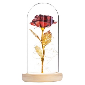 Regalos de Navidad y San Valentín, Rosa Dorada <span class=keywords><strong>Encantada</strong></span> con Luz LED, Rosa de Oro de 24k en Cúpula de Cristal, Flores Decorativas con Luces - Product Image 3