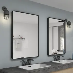 Espejos de baño montados en la pared, marco de Metal grande, negro, dorado, moderno, para decoración del hogar