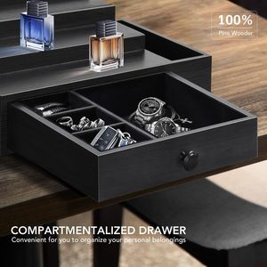 Wooden Multi Layer Cosmetic <b>Storage</b> <b>Box</b> With <b>Drawers</b> Tiered Rack Black Solid Wood Perfume Display Organizer For Men Grooming - Product Image 4