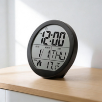 Horloge murale et de table Huayang 5 pouces ronde à écran LCD, multifonction, calendrier avec affichage de la température et du jour de la semaine, décoration intérieure