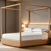 Lit double en chêne de style américain moderne, avec piliers hauts, en bois massif, pour hôtel