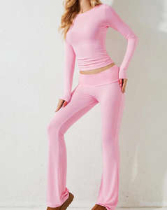 2026女式套装折叠喇叭裤套装头带定制标志高品质弹性服装女式2件套休息室套装 - Product Image 4