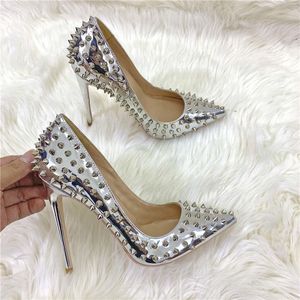 Sandales de grande taille pour femmes, chaussures à bout pointu, cloutées, rivets, nouvelle mode, talons hauts de luxe pour femmes - Product Image 6