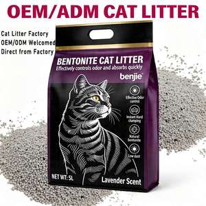 BENJIE OEM Litière pour chat en bentonite 100% naturelle sans poussière, parfum lavande, contrôle des odeurs, agglomérante, premium, 5L - Product Image 1