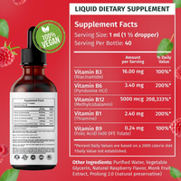 Compléments OEM Vitamine B12 + B6 Complexe de Vitamines B Tout-en-un en Gouttes Liquides Suppléments à Base de Plantes pour le Métabolisme Immunitaire et Énergétique