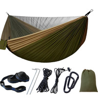 Hamac de camping portable extérieur 3 m avec moustiquaire, mousquetons, sangles d'arbre, conception parachute, nylon 210T, capacité 150 kg, tout usage