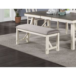 DB Furniture 1x Bench for Dining Room Gray <b>Fabric</b> <b>Cushion</b> Seat with White Clean Lines - Product Image 1