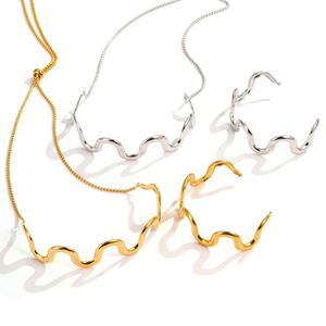 Wholesale Modern Fashion 18K <b>Gold</b> Plated Stainless Steel Bracelet and Wave Shaped Necklace Wedding Gift for Women - Product Image 1