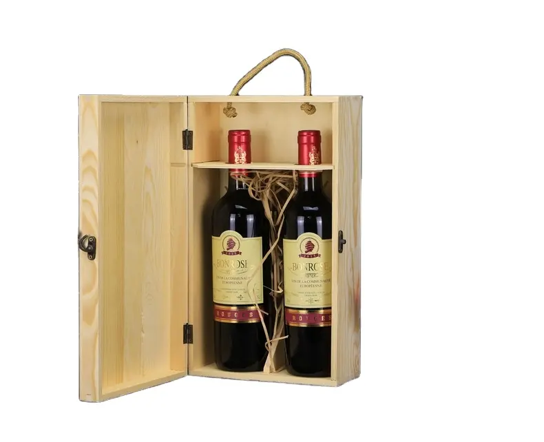 धातु गृह सजावट लॉक वाइन बोतल केस के साथ अनुकूलित पॉलिश फिनिश लकड़ी के शिल्प शराब की बोतल लकड़ी आयोजक उपहार बॉक्स