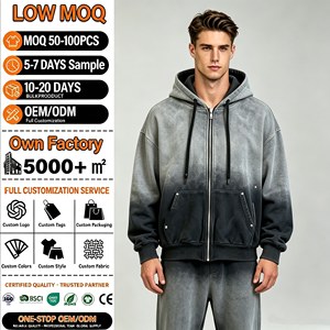 Sweats à capuche pour hommes personnalisés, en coton épais 100 %, imprimés à l'écran, avec fermeture éclair, style vintage délavé au soleil, pour l'automne - Product Image 1