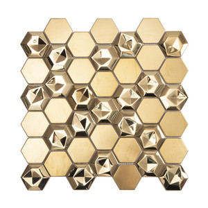 Decorazione moderna 24k bronzo <span class=keywords><strong>rame</strong></span> irregolare alluminio esagono dorato 3d metallo piastrelle in acciaio inossidabile mosaico - Product Image 2