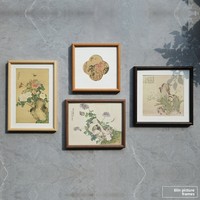 Cadre photo rectangulaire en bois massif Yilin avec bord arrondi, style vintage, couleur bois naturel, pour peinture chinoise et aquarelle