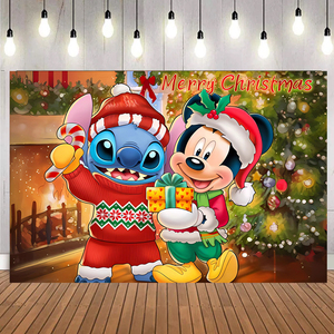 Princesa Elsa Stitch Mickey Navidad Telones de fondo Impresión digital Fiesta Cumpleaños Navidad Decoración Telón de fondo <span class=keywords><strong>Banner</strong></span> - Product Image 5