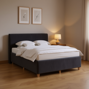 Upholstered <b>Bed</b> Frame Solid <b>Pine</b> Wood Plywood Velvet Modern Soft <b>Bed</b> Design Gray - Product Image 2