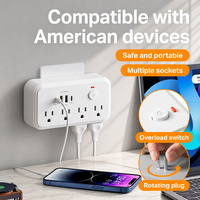 Adaptateur de voyage CE, prise standard américaine, 6 prises, bloc d'alimentation industriel USB avec 2 ports USB A et 2 ports Type-C, noir et blanc