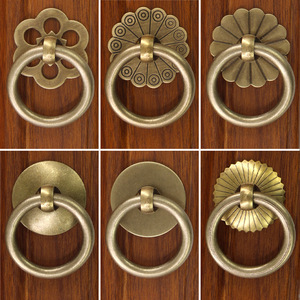 Chinese <b>Antique</b> Style Pure <b>Brass</b> Ring Pull Cabinet Handle Single Hole Durable For Furniture Drawer <b>Door</b> - Product Image 4