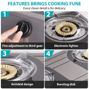 Stella vincente ST-9654 accendisigari valvole piano cottura in acciaio inox apparecchio da cucina a <span class=keywords><strong>Gas</strong></span> due fornelli fornello - Product Image 5