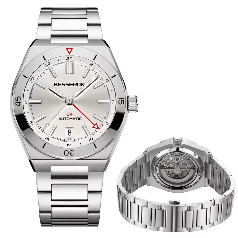 silver with white face NH34 mechanical watch