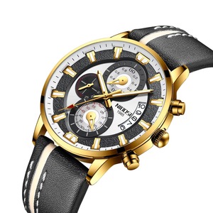 Drioshipping Reloj de pulsera de cuarzo de lujo para hombre con logotipo personalizable Cronógrafo de correa de cuero de moda con acero inoxidable - Product Image 3