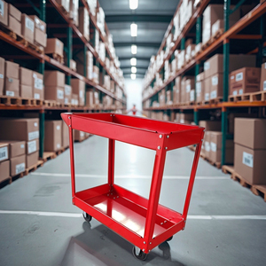 Red Steel Utility Cart Leicht und langlebig mit 4 Rollen Zwei-Regal-Service-Caddie-OEM anpassbar - Product Image 6