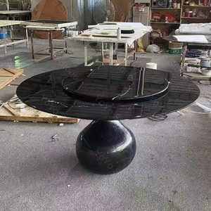 Natural <strong>White</strong> Black Marble <strong>Round</strong> <strong>Dining</strong> 6 Seater <strong>Table</strong> With Rotating <strong>Table</strong> Solid Water Drop Base for Home Hotel Villa - Product Image 5