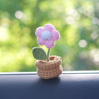 Mini Ornement de Plante en Pot Tournesol au Crochet Fait Main en Fil Décoratif pour Voiture, Console Centrale, Maison, Bureau, Cadeau