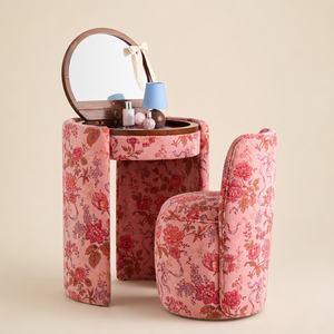 <span class=keywords><strong>Tavolo</strong></span> da <span class=keywords><strong>Trucco</strong></span> Vintage Floreale Imbottito con Specchio Ovale con Cornice in Legno, Arredamento per Camera da Letto delle Ragazze - Product Image 2