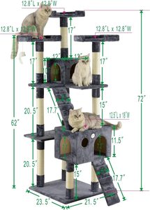 Hoge extra grote kattenboom, kattentoren, condo, kattenhuis voor grote binnenkatten, speel-, krab-, schuil- en klimactiviteitenmeubel met speeltje - Product Image 3