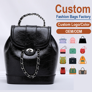 Genuine Cracked Leather Chain <b>Backpack</b>, OEM/ODM Custom Factory, Women's Retro Mini Purse - Product Image 1