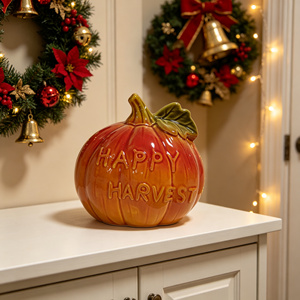 Figurine Citrouille en Céramique Orange Dégradé avec Lettres en Relief « Happy Harvest » – Décoration de Table Automne, Vente en Gros, Décoration Maison Noël Halloween - Product Image 4