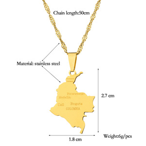 SC Offre Spéciale – collier ras du cou élégant en acier inoxydable, pendentif carte de la colombie pour femmes et hommes - Product Image 6