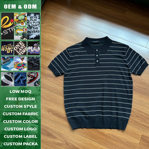 เสื้อโปโลถักลายทางสไตล์หรูหราเรียบง่าย แขนสั้น ใส่สบาย เหมาะสำหรับทำงานหรือเดินทาง  แบบยูนิเซ็กซ์ ผลิตจำนวนจำกัด สำหรับฤดูร้อน - Product Image 2