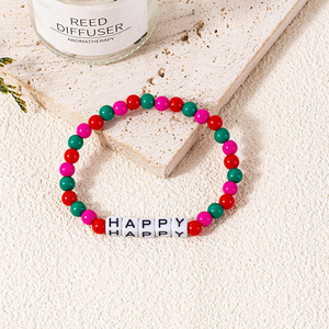 Bracelet <span class=keywords><strong>d</strong></span>'<span class=keywords><strong>amitié</strong></span> perlé extensible en perles de verre arc-en-ciel, avec inscription 'Be Nice Happy' inspirée - Product Image 3