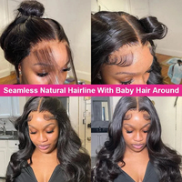 Wig 26 inci rambut manusia renda wig depan 13x4 pra-pencabutan 180 kepadatan tubuh gelombang hitam rambut manusia Frontal HD renda rambut manusia
