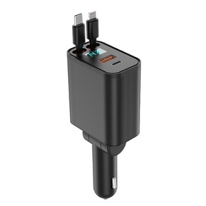 Nouveau chargeur de voiture 120W à charge ultra-rapide, câble rétractable un-vers-deux avec affichage numérique, adaptateur Type-C pour ports - Product Image 4