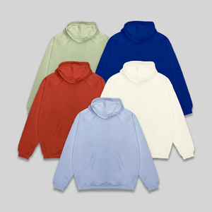 เสื้อฮู้ดดี้โอเวอร์ไซส์ผู้ชาย สีพื้น ผ้าเฟรนช์เทอร์รี่ สวมใส่สบายๆ สำหรับฤดูใบไม้ร่วง ผ้าฝ้าย 100% กระเป๋าปักลาย - Product Image 3