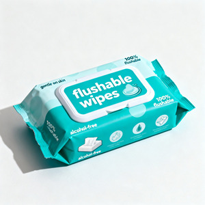 Lingettes humides biodégradables à 100 %, jetables dans les toilettes, à l'eau pure, sûres pour la maison, lingettes pour bébés et adultes - Product Image 2