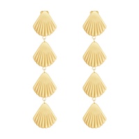 Anting-anting gantung kerang laut berlapis emas stainless steel multi-tier, panjang, model bertingkat, perhiasan pantai musim panas, pesanan pabrik.