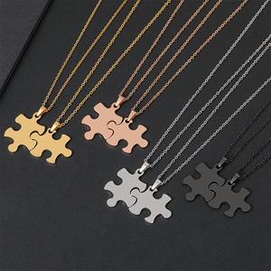 Pendentif puzzle personnalisable unisexe en acier inoxydable plaqué or 18 carats, cadeau unique pour couple, chaîne commémorative - Product Image 2