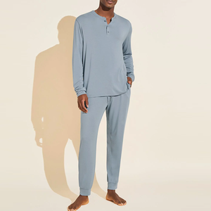 Nouveau design <span class=keywords><strong>de</strong></span> <span class=keywords><strong>haut</strong></span> à manches longues et <span class=keywords><strong>de</strong></span> pantalon long <span class=keywords><strong>de</strong></span> style Henley Ensemble 2 pièces Pyjamas pour hommes pour l'automne - Product Image 4