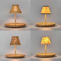 Lampe de table rechargeable en bambou sans fil à commande tactile, abat-jour en rotin, pour mariage, camping, LED à intensité variable alimentée par batterie