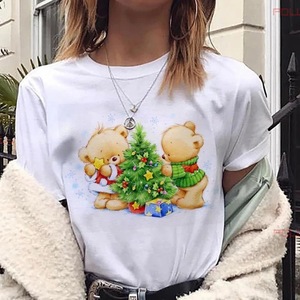 2025 nuevo estilo al por mayor personalización patrón de dibujos animados de Navidad de moda y lindo cuello redondo <span class=keywords><strong>Camiseta</strong></span> de manga corta para mujeres - Product Image 2