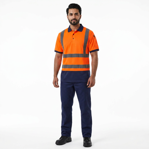 Hi Vis Reflective <b>Polo</b> Shirts High Visibility Safety Short Sleeve <b>Polo</b> Shirt with Black Bottom <b>Orange</b> Yellow Reflective T-Shirt - Product Image 1