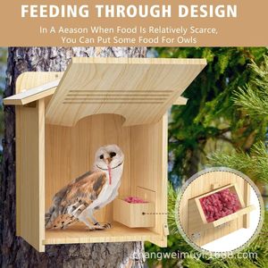 Caja de nido de madera para búhos, para montar en pared exterior, acabado natural, casa para pájaros para cría en jardín - Product Image 3