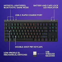 Teclado Mecánico Inalámbrico Logitech G515 LIGHTSPEED TKL de Perfil Bajo, Ultra Delgado de 22 mm, Activación de 1.3 mm, 1000 Hz, 1 ms para Esports FPS